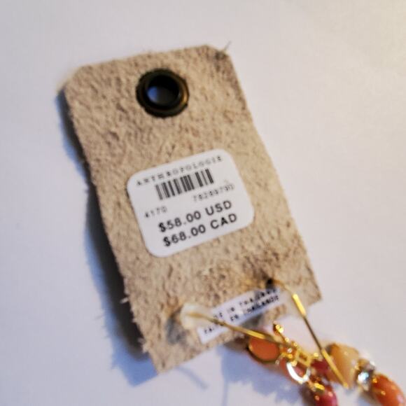 Anthropologie gold over Brass Linear pink/rose Stone drop earrings 3" In Length - Picture 5 of 7